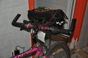 The prototype being tested connected to my bicycle.