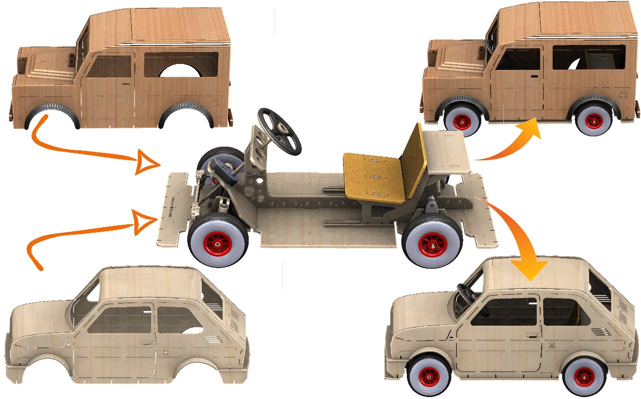 Land Rover and Fiat 126p bodyshells on the tot rod chassis
